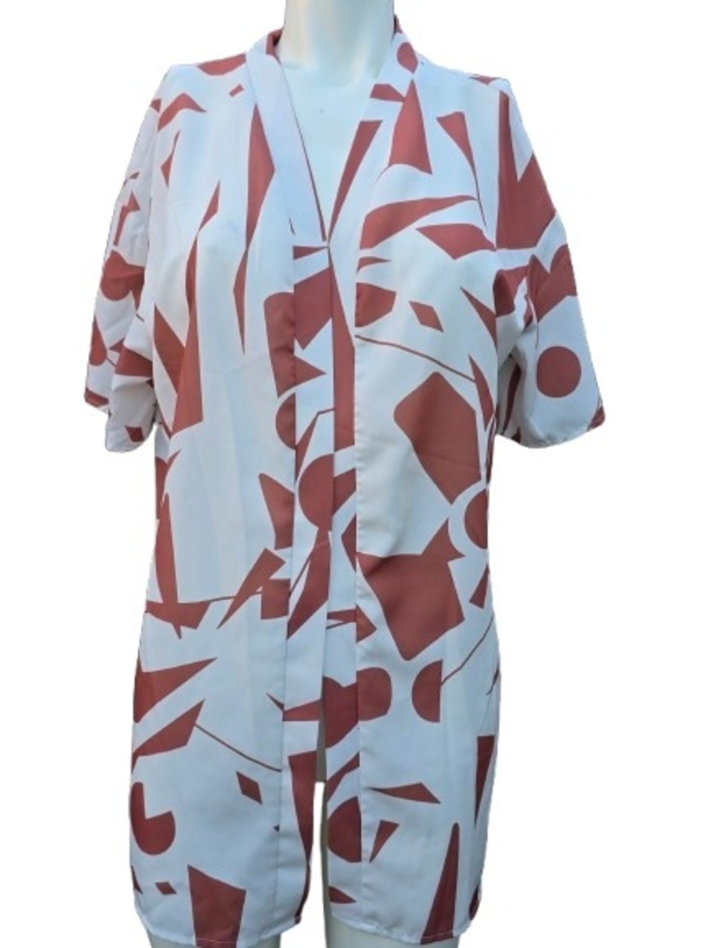 Abstract Geo Print Short Sleeve Duster - White & Rust
